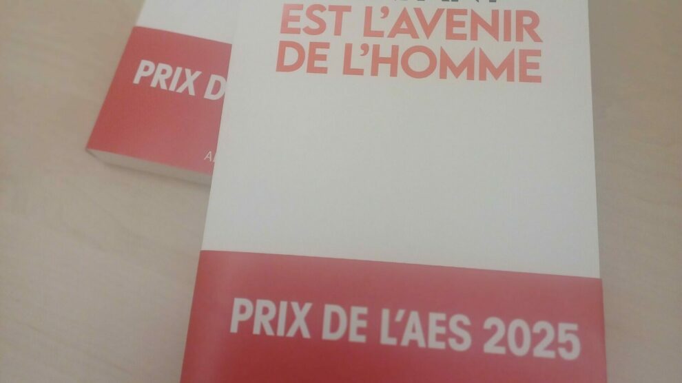 Visuel du livre avec le titre "L'enfant est l'avenir de l'homme", le nom de l'auteur "Aziliz Le Corre" et le bandeau du Prix de l'AES ainsi que le nom de l'éditeur Albin Michel.